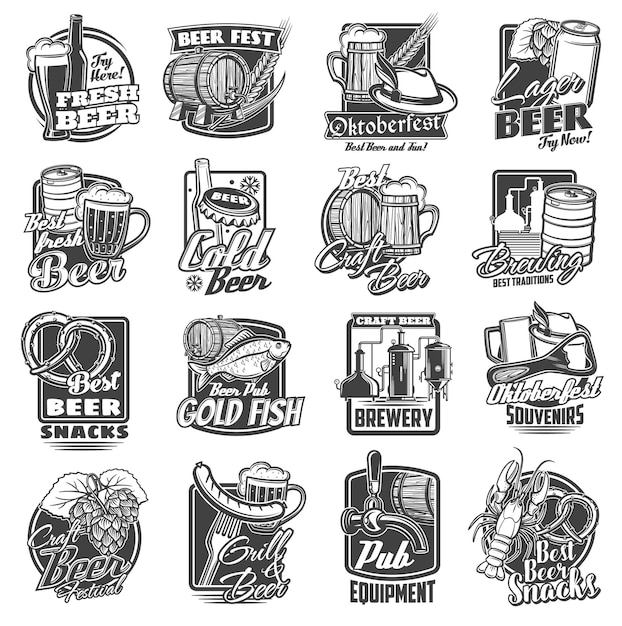 Vector craft beer brewery and festivals sketch icons set