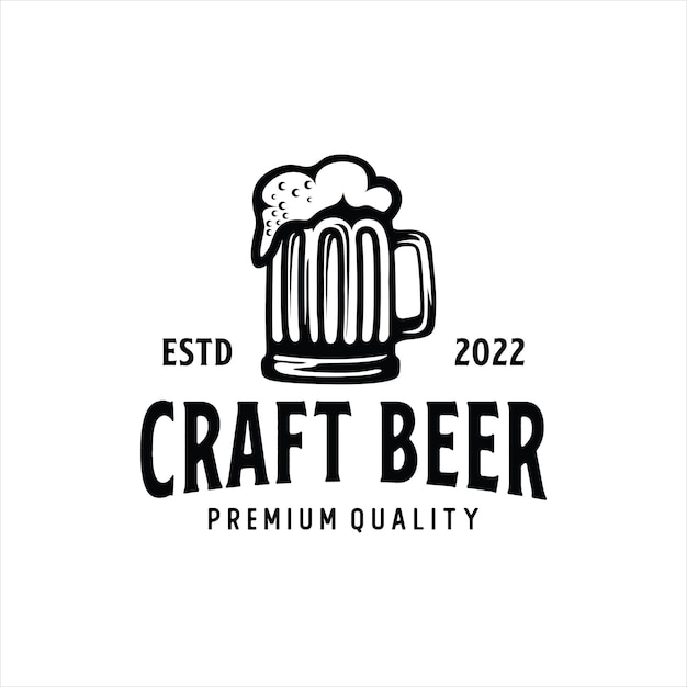 白い背景の上のクラフトビールlogovectorイラスト醸造所エンブレムデザイン