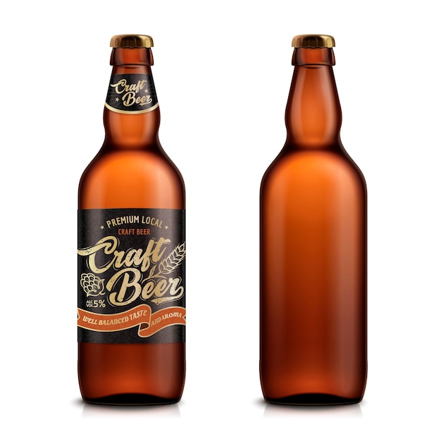 クラフトビールセット、イラストの白い背景にedラベルが付いている1つの空白のコンテナテンプレート