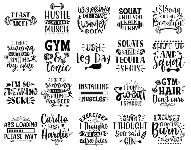 Craft design bundle with Gym lettering quotes