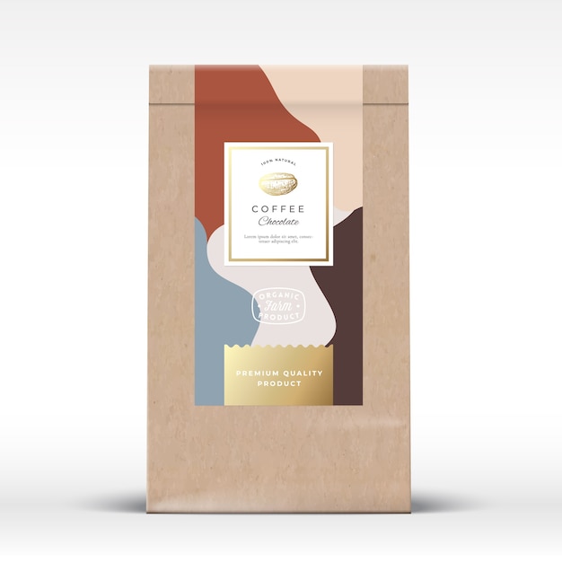 Vector craft paper bag with coffee chocolate packaging mockup