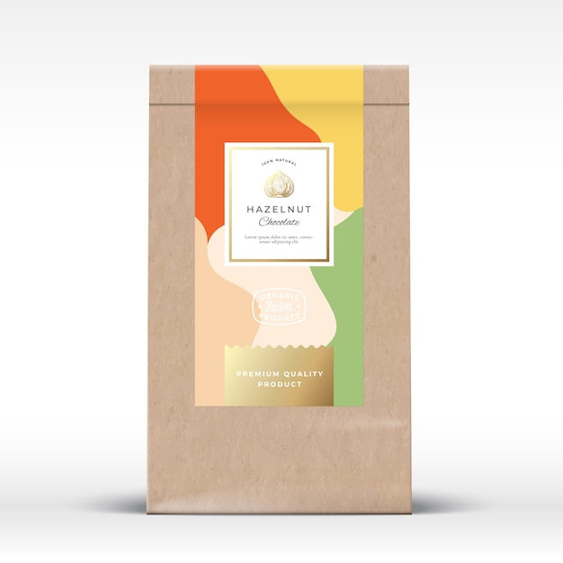 Craft paper bag with hazelnut chocolate packaging mockup