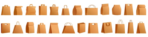 craft paper eco bags icons set cartoon vector food safe friendly
