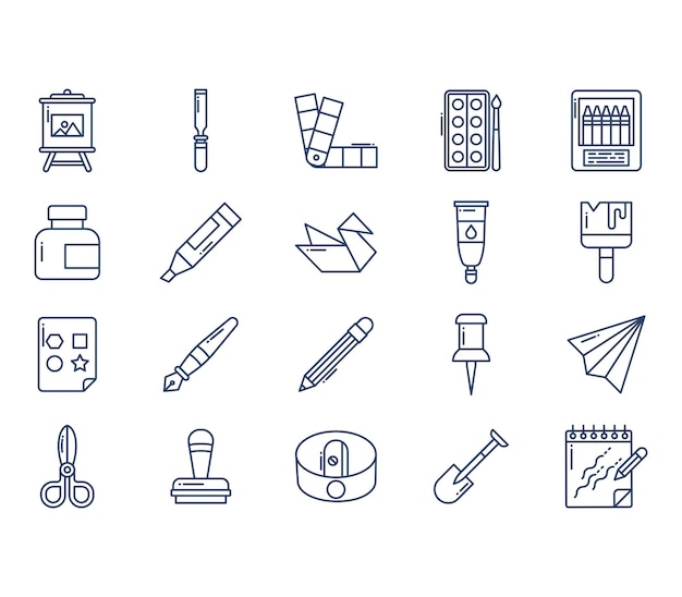 Craft and stationery tools icon set