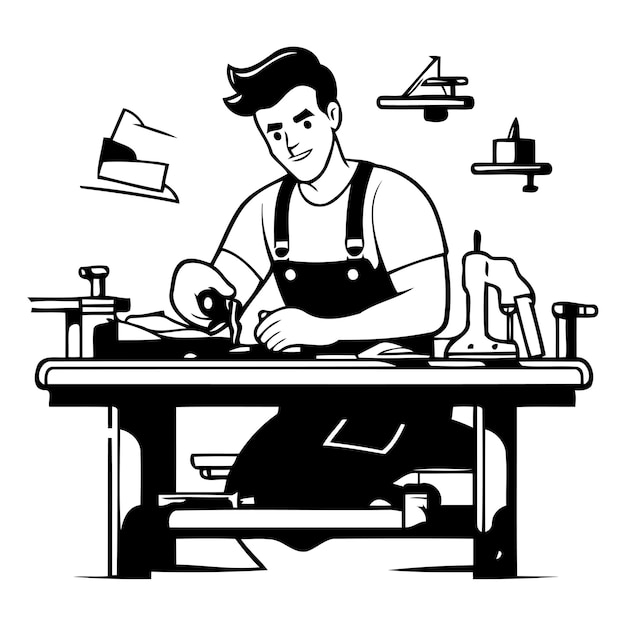 Vector craftsman working at his workplace vector illustration in cartoon style