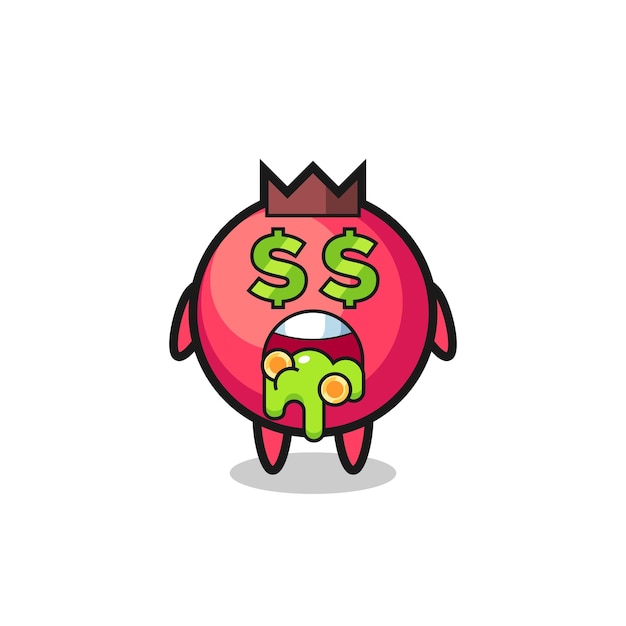 Cranberry character with an expression of crazy about money