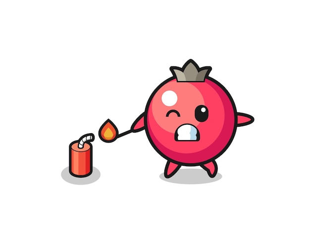 Cranberry mascot illustration playing firecracker