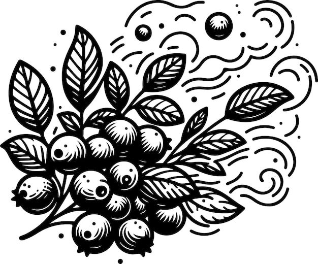 Cranberry stem black vector outline illustration