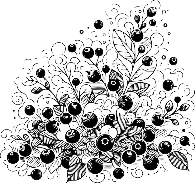 Cranberry stem black vector outline illustration