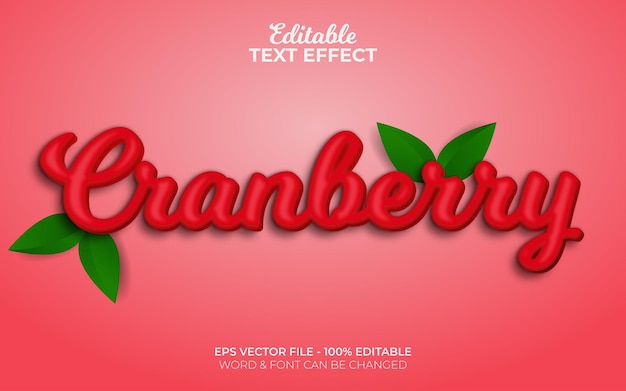 Vector cranberry text effect red style theme editable text effect