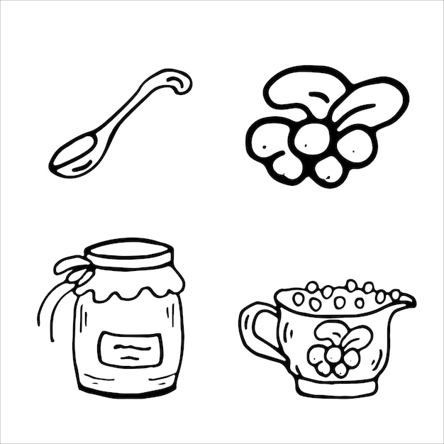 Cranberrysaus jam bessen doodle kleurplaat Thanksgiving dag geïsoleerde vectorillustratie