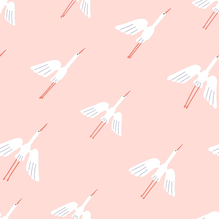 Vector crane birds seamless pattern white feathered herons flock flying endless background design winged egrets soaring gliding in sky repeating print flat vector illustration for textile wrapping