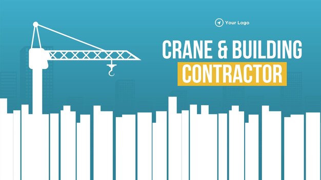 Crane and building contractor landscape banner design template