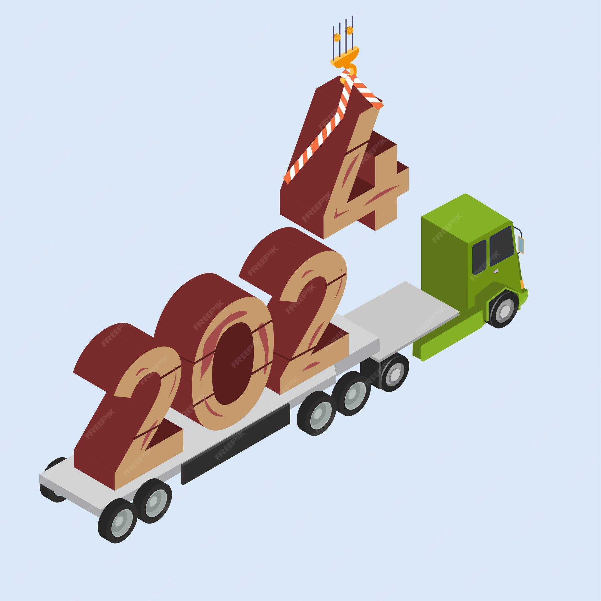 Premium Vector Crane changes year to 2024 on a truck