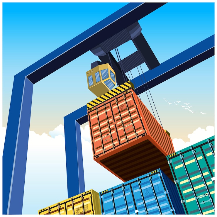 Vector crane and containers old poster