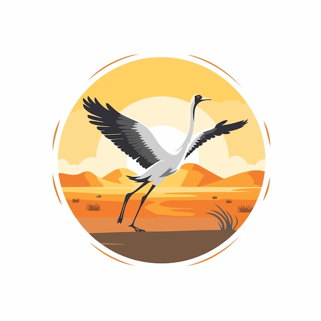 Vector crane in the desert vector illustration on white background