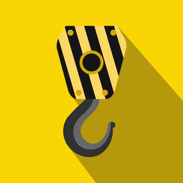 Crane hook icon in flat style on a yellow background