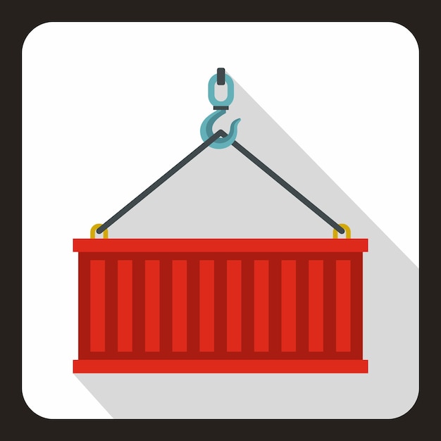 Vector crane hook lifts red container icon flat illustration of crane hook lifts red container vector icon for web