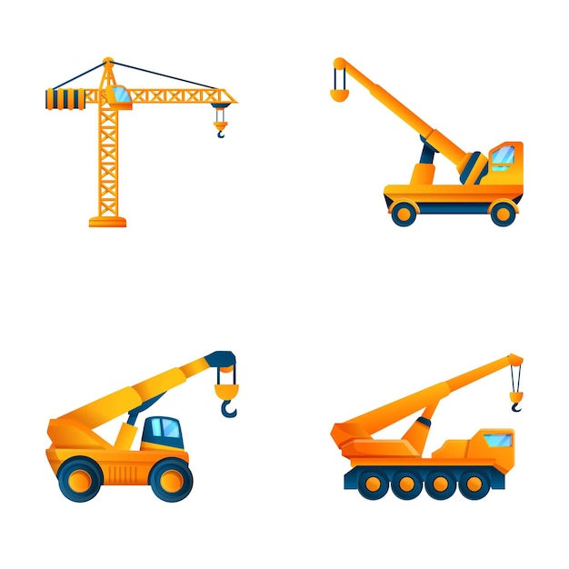 Вектор Иконы крана набор мультфильмов вектор строительные транспортные средства промышленное оборудование
