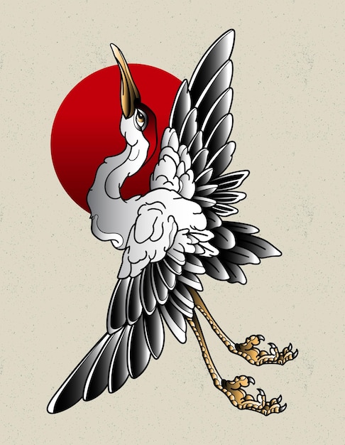 Premium Vector  Crane japanese tattoo old school