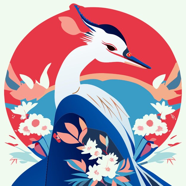 crane in a kimono vector illustration