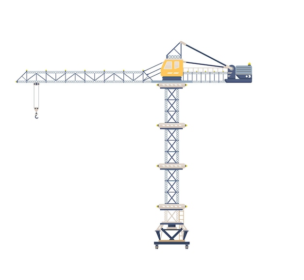 Vector crane mobile crane with boom and cabin construction site equipment machinery isolated flat vector illustration