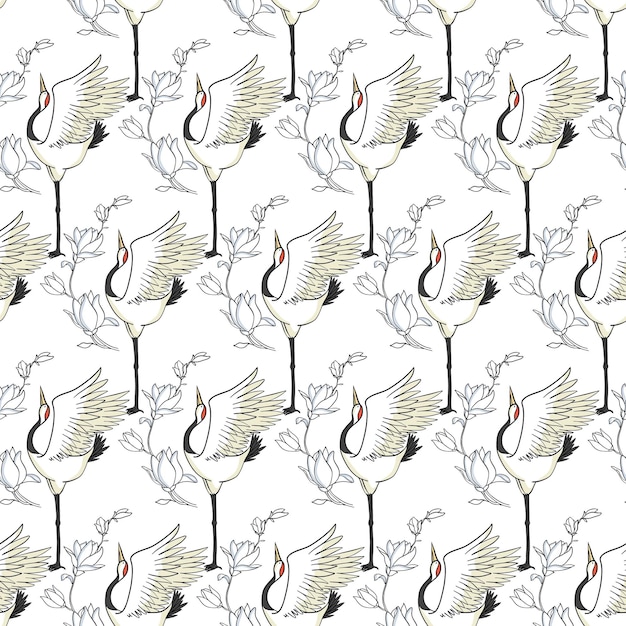 クレーン、パターン、鳥、白い背景のベクトル図