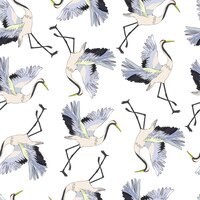 Crane pattern vector illustration flying bird flower