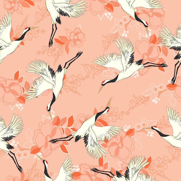 Vector crane seamless pattern