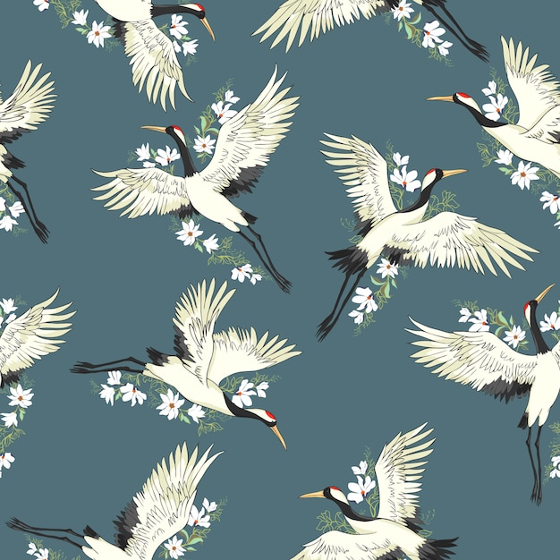 Vector crane seamless pattern