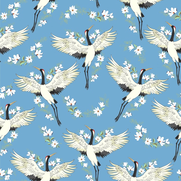 Crane seamless pattern