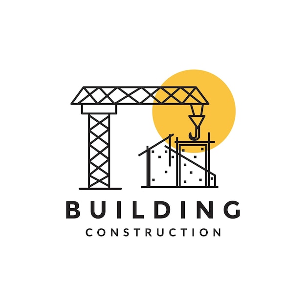 建設ビルドラインロゴデザインベクトルグラフィックシンボルアイコンサインイラストとクレーンタワー
