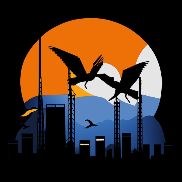 cranes at night vector illustration