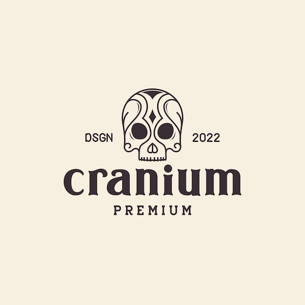 Cranio con arte vintage logo design grafico vettoriale simbolo icona illustrazione idea creativa