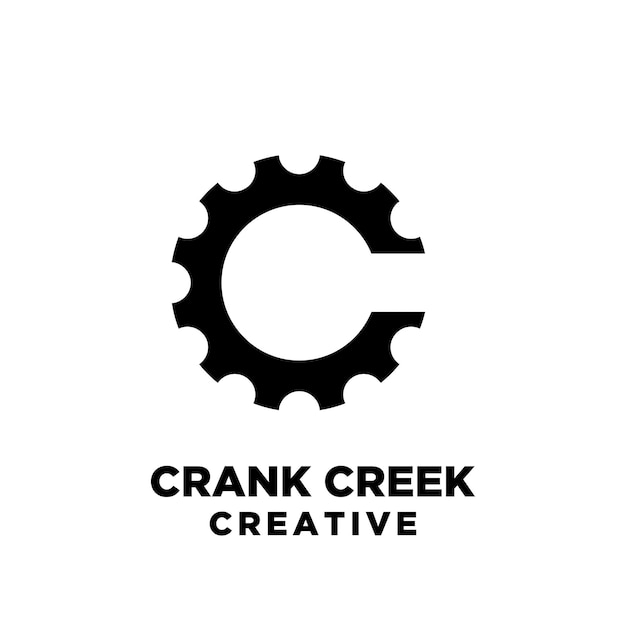 Crank creek cyclus creatieve sport fiets met eerste letter c vector logo pictogram illustratie ontwerp