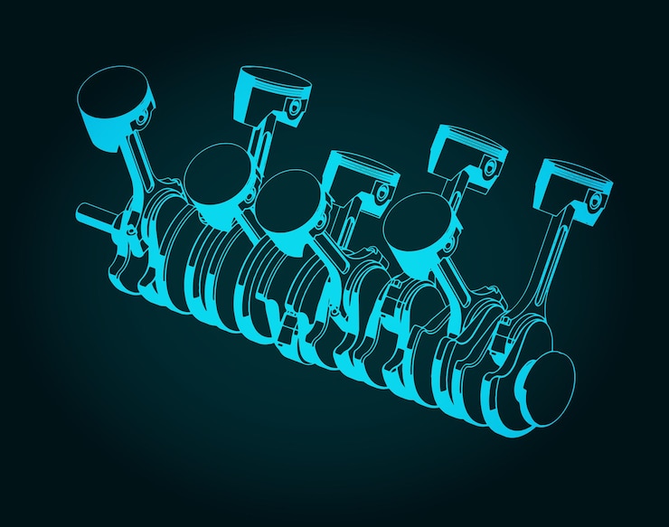 Vector crankshaft and pistons illustration