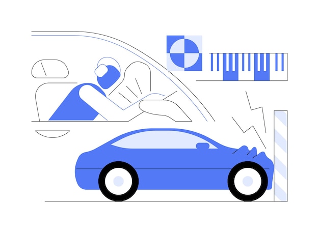 Vector crash test abstract concept vector illustration new modern car crash test with mannequin automobile safety vehicle engineering transportation industry car protection abstract metaphor