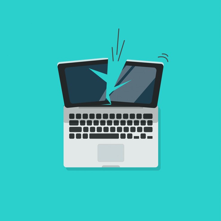 Vector crashed broken laptop computer  illustration 