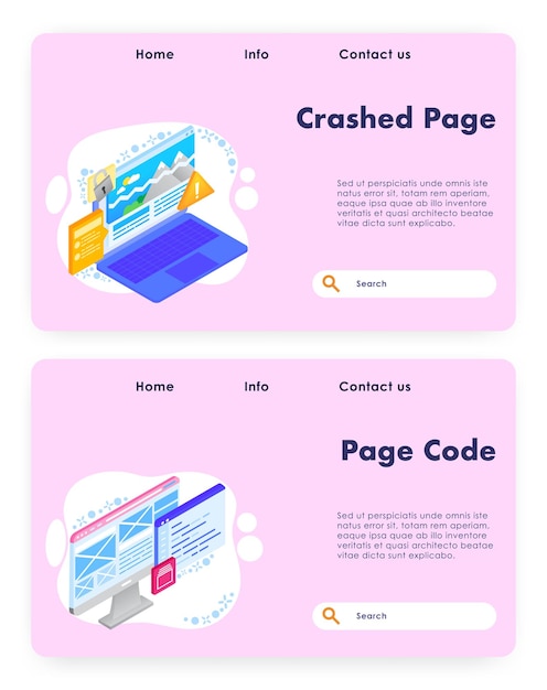 Crashed page vector website landing page template set