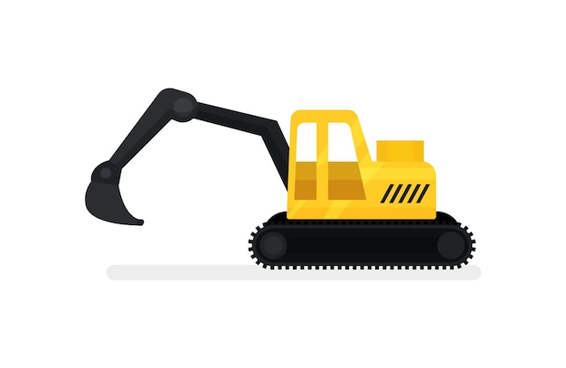Crawler excavator with bucket side view Equipment using in construction industry and coal mining Heavy digging machine Colorful vector illustration in flat style isolated on white background