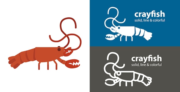 Crayfish isolated vector icon sea line solid flat icon