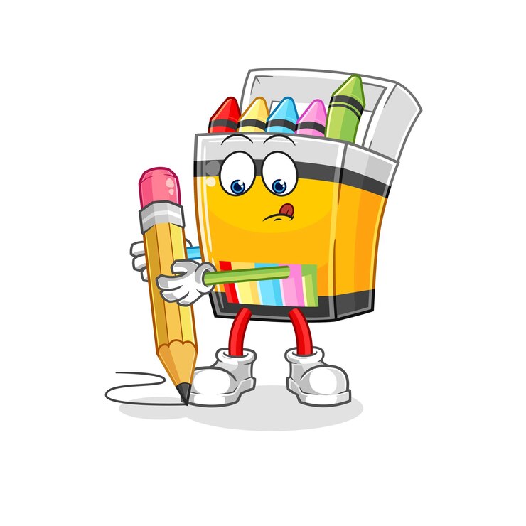 Crayon write with pencil cartoon mascot vector