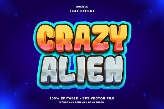 Crazy alien 3d game logo text effect