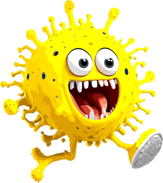 Vector crazy bacteria is running to school and smiling