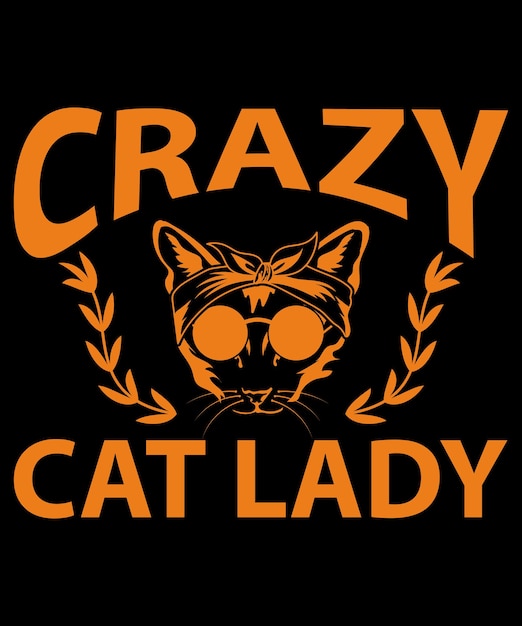 Vector crazy cat lady vector t-shirt ontwerpsjabloon