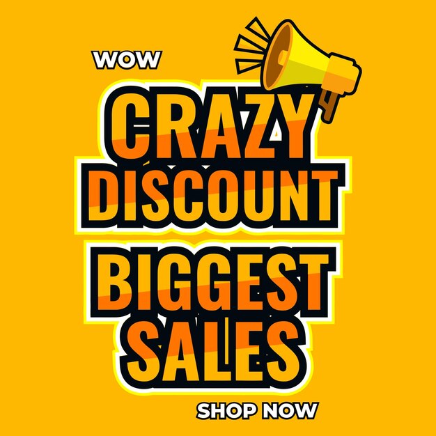 Crazy discount biggest sales yellow sale banner promotion