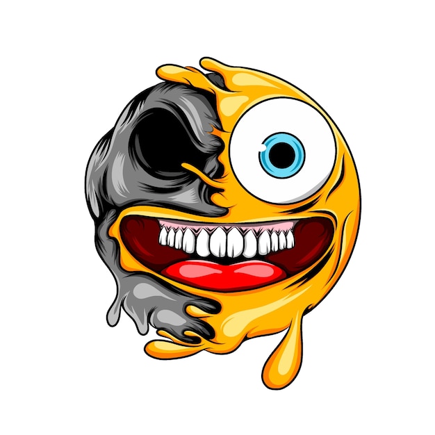 crazy expression with big mouth to death skull emoticon