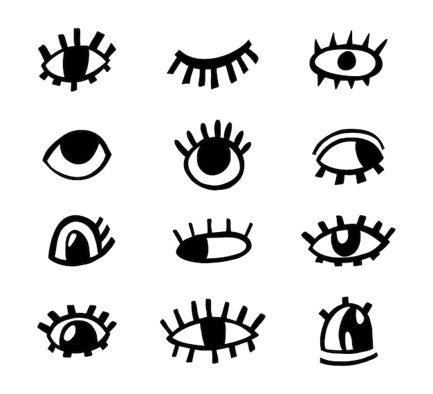 Crazy eyes doodle open eye abstract hand drawn fun geometric collection vector black elements