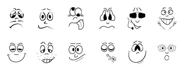 Crazy faces vector st in line art style emoticon avatar caricature symbols