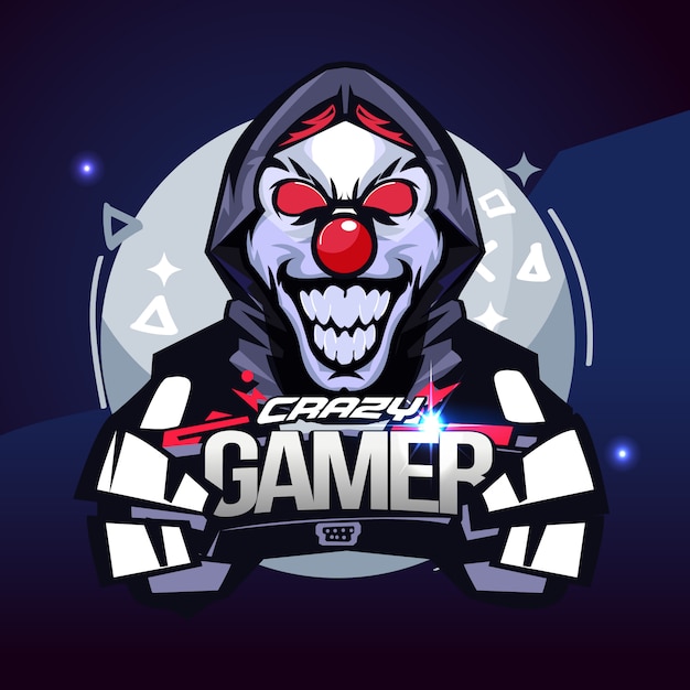 Vettore gamer pazzo. concetto di joker gamer. logo e-sport - illustrazione vettoriale